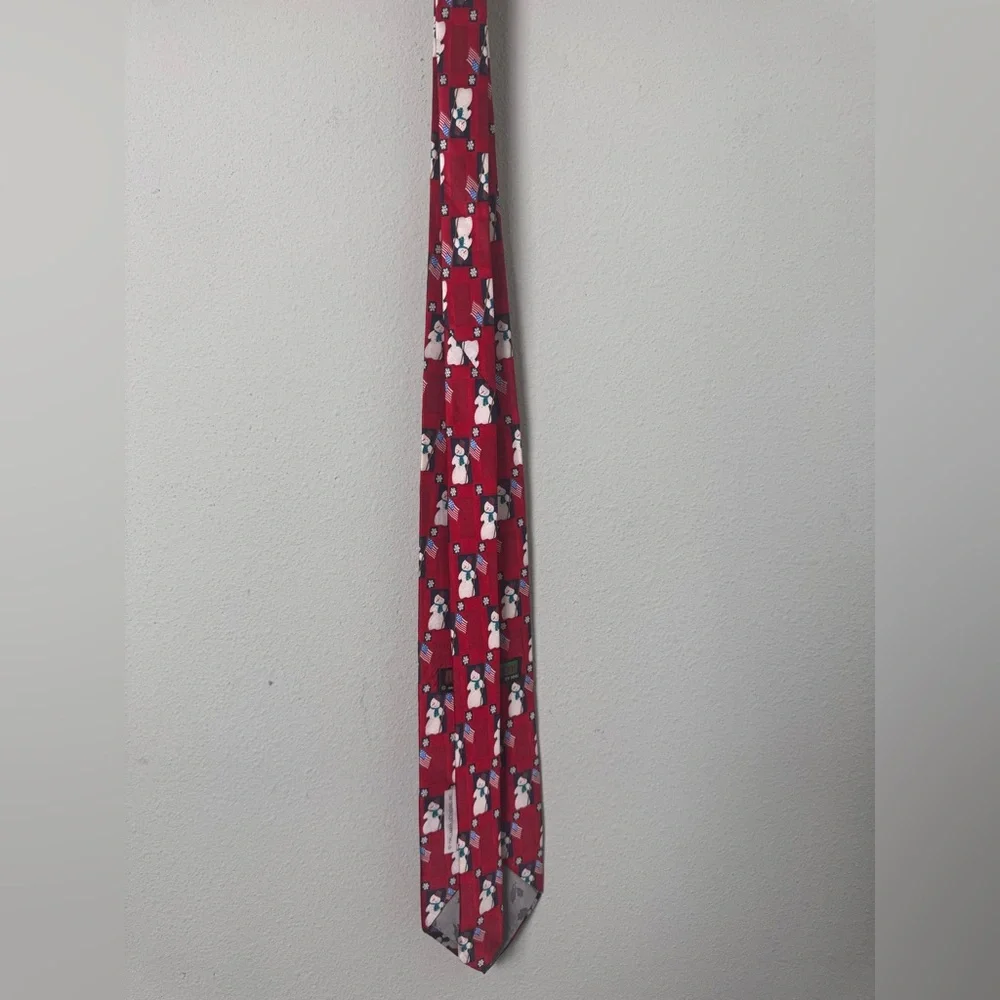 Hallmark Holiday Traditions Christmas/Holiday‎ Snowman & American Flag Silk Tie